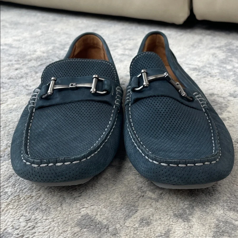 New Winthrop Naples Horsebit Loafer Leather Perforated Navy Blue Sz 9